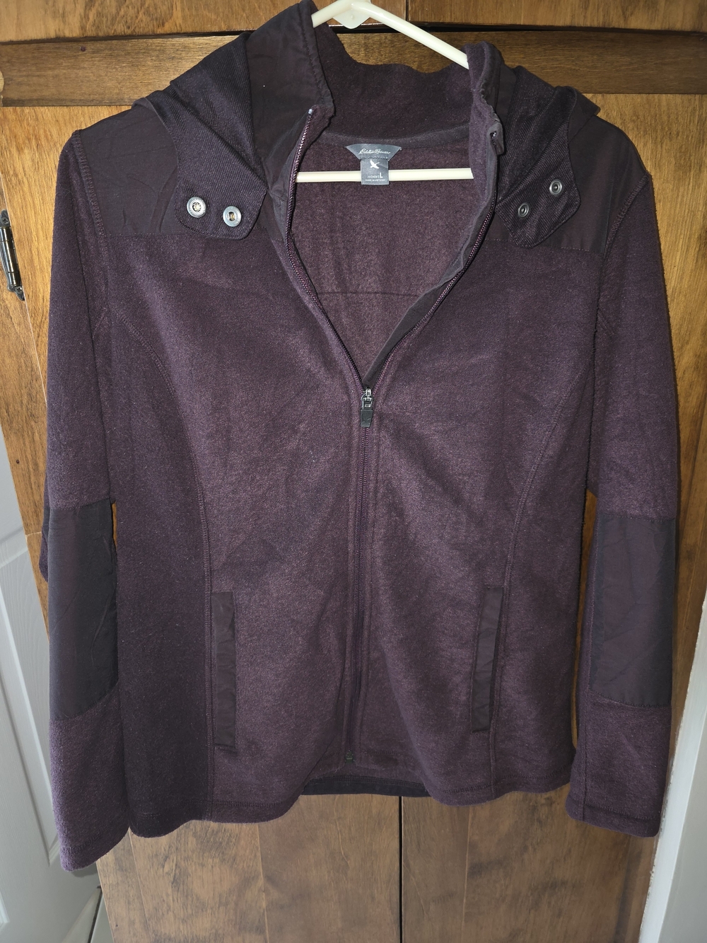 Eddie Bauer Women's Burgundy Zip-Up Teddy Jacket with Hood